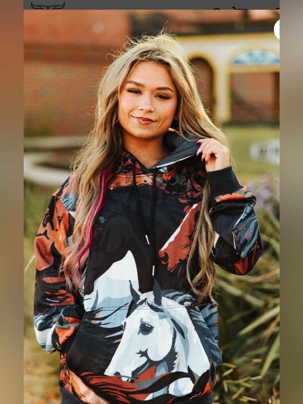 Graphic Horse Print Hoodie - Black & Orange Blend